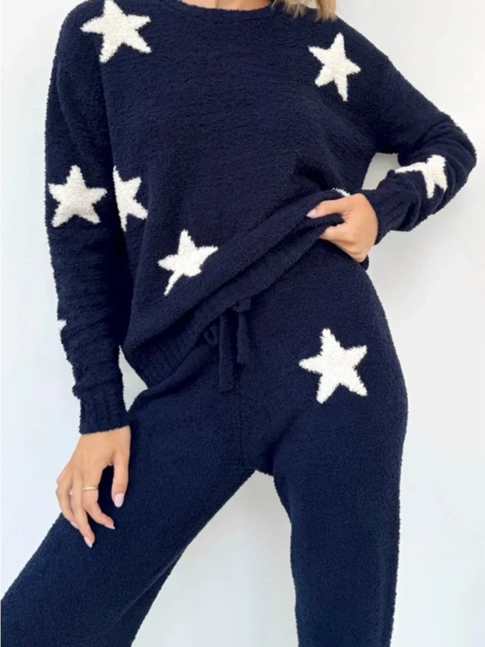 NWT Splendid Navy Star Cozy Knit Lounge Set with matching socks